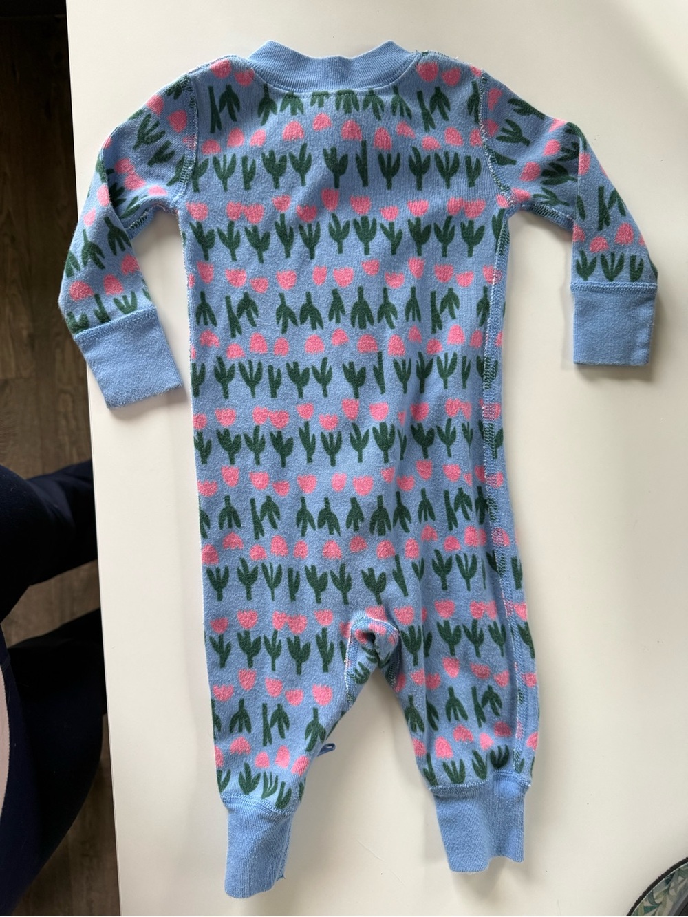 Hanna Andersson Light Blue Footie with Pink & Green Floral Print